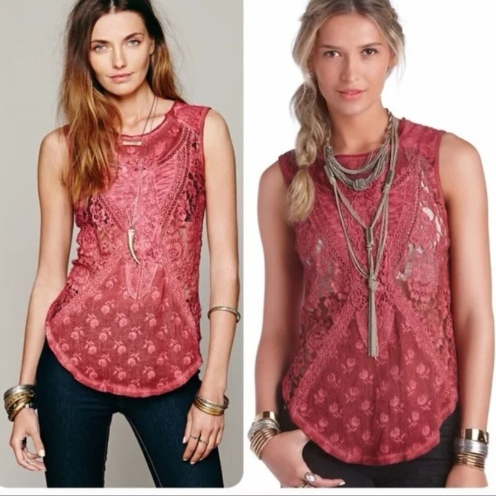 Free People Not so sweet Victorian lace tank in Cranberry size Small